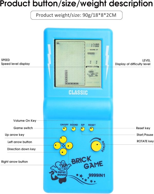 Classic 9999-in-1 Brick Game – Game Classic Fun Tetris Hand Held Lcd Retro Game Toys Handheld Video Game For Kids (random Color) (with Box)