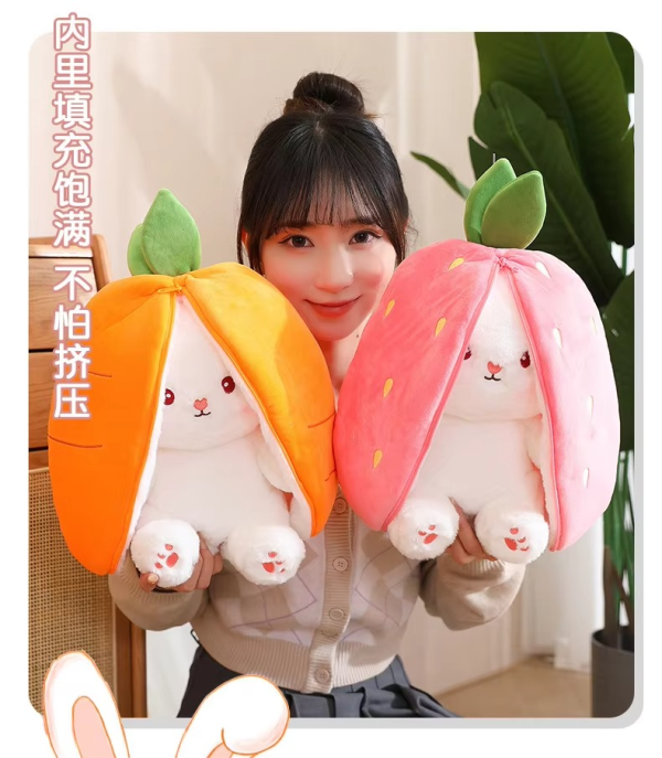 Rabbit New Creative Strawberry Rabbit Plush Soft Doll Hug Pillow | Best Quality Stuff Toy For Babies & Kids – Random Color