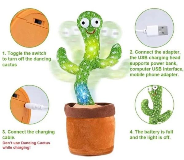 Interactive Dancing Cactus Toy – Singing, Talking, Voice Recording Plush With Usb Rechargeable Function – Fun Educational Gift For Babies And Kids (ages 6 Months & Up) – Rechargeable & With Box