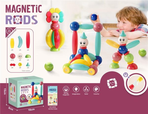 Magnetic Rods Toy 52 Pieces Magnetic Stick Building Blocks Magnetic Blocks For Kids Diy Magnetics Sticks Blocks Montessori Toys
